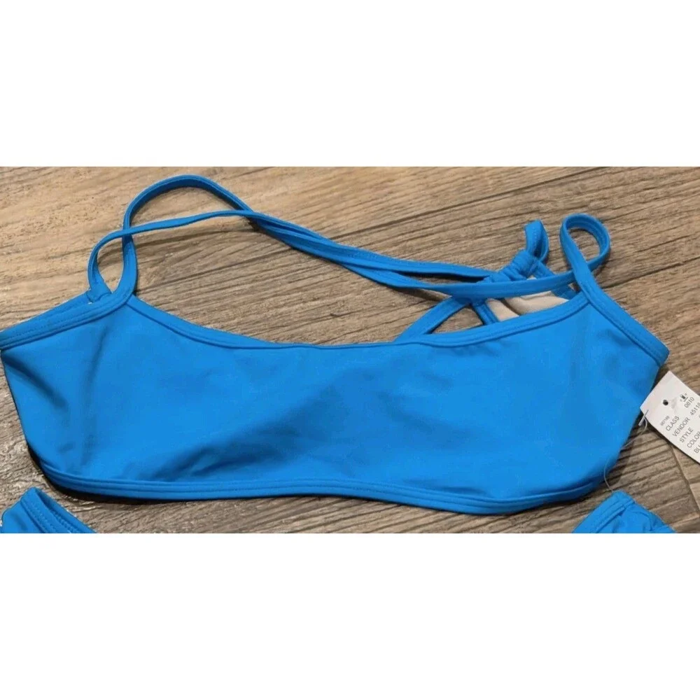 PacSun LA Hearts Bright Blue Bikini Set Bralette Top Size M, Cheeky Bottom L